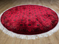 5x5 Ft Red Silk Round Rug, Ethnic Pattern Turkish Silk Carpet, Traditional Design