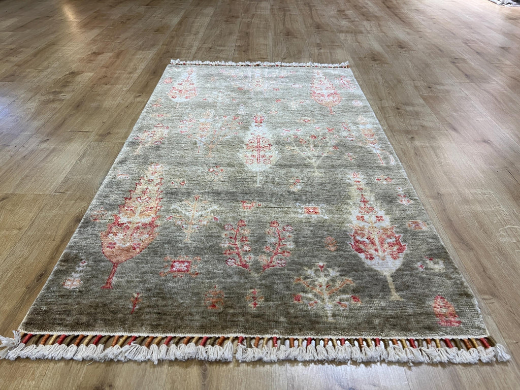 3x5 ft Green Carpet, Anatolian Style, Turkish Nostalgia Rug, Tree Pattern Rug