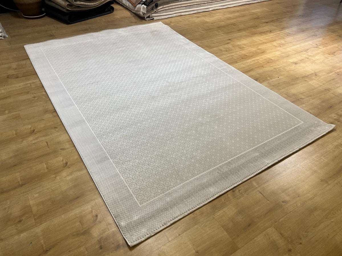 5x8 ft Ivory Bamboo Rug, Modern Bordered Bamboo Carpet