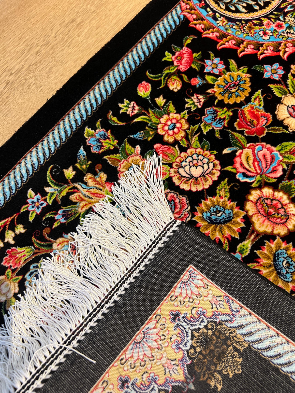1.64x2.62 ft Black Floral Silk Tapestry Rug for Elegant Wall Decor