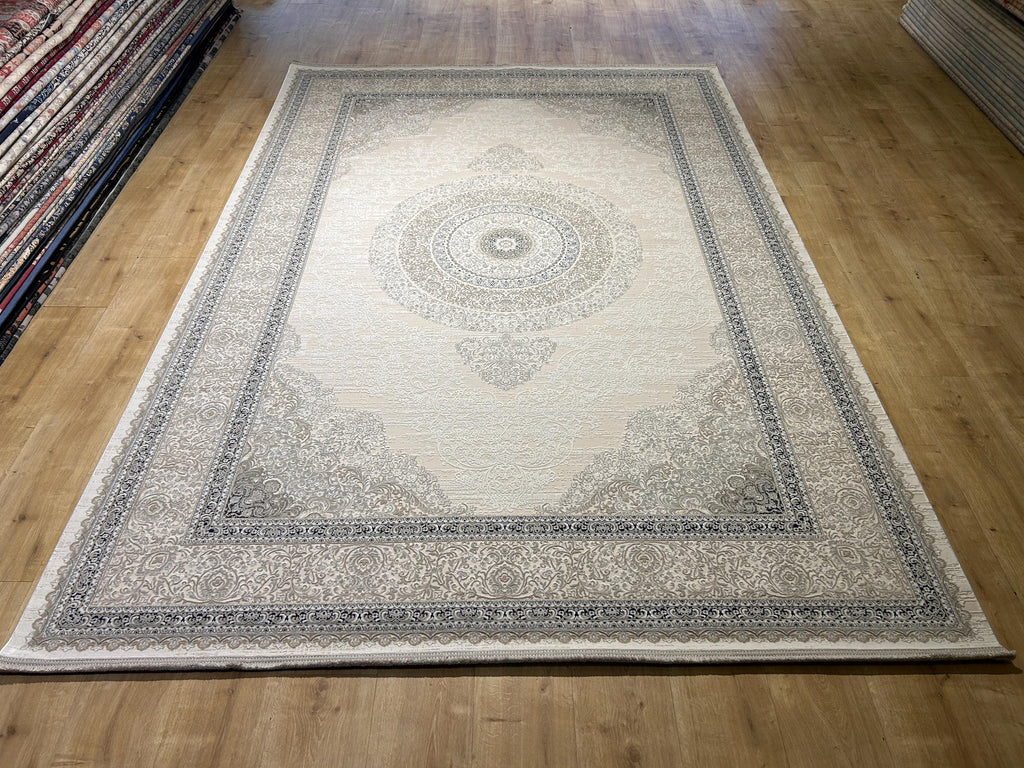Cream Navy Blue  Bamboo Rug, Classic Medallion Bamboo Carpet, Home Decor