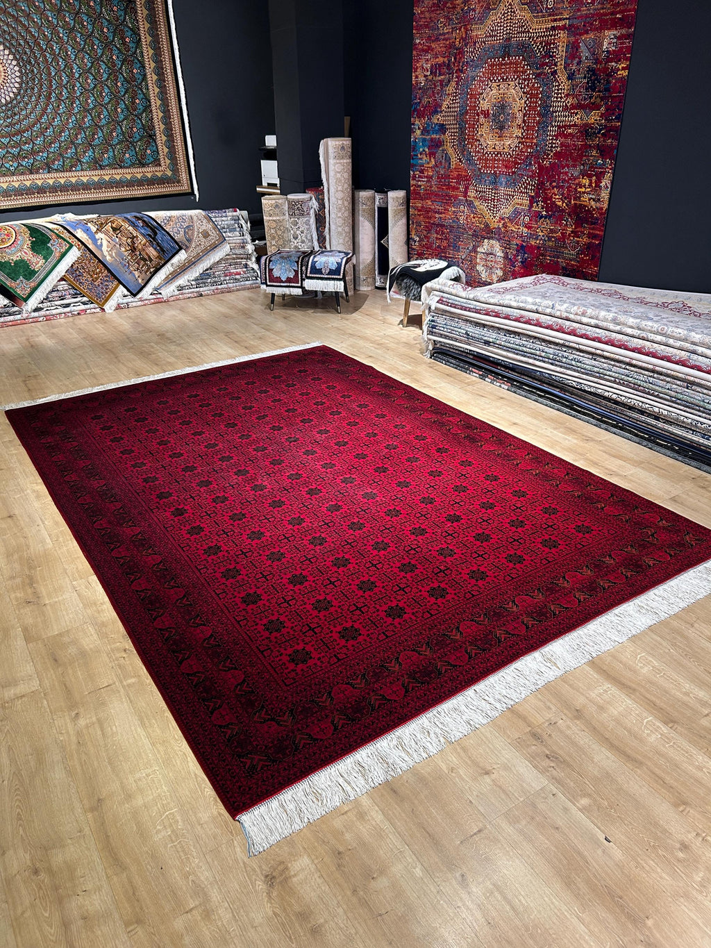 7x10 Ft Red Silk Rug, Ethnic Pattern Turkish Silk Carpet, Traditional Design