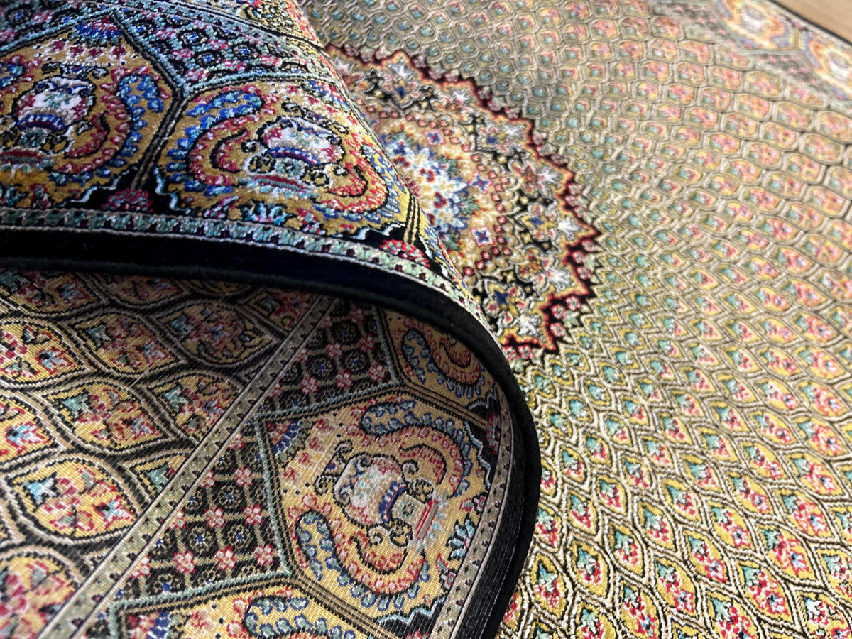 Black Gold Modal Silk Rug, Turkish Table Decor (2x3 ft)