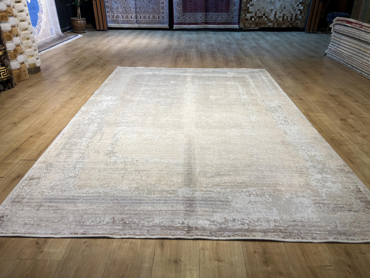 7x10 ft Brown Gray Abstract Bamboo Area Rug, Luxury Home Decor