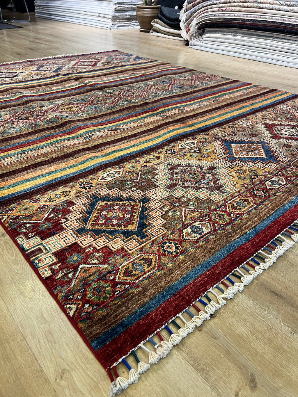 6x8 ft Colourful Ethnic Pattern Wool Rug, Traditional Anatolian Style Decor rug