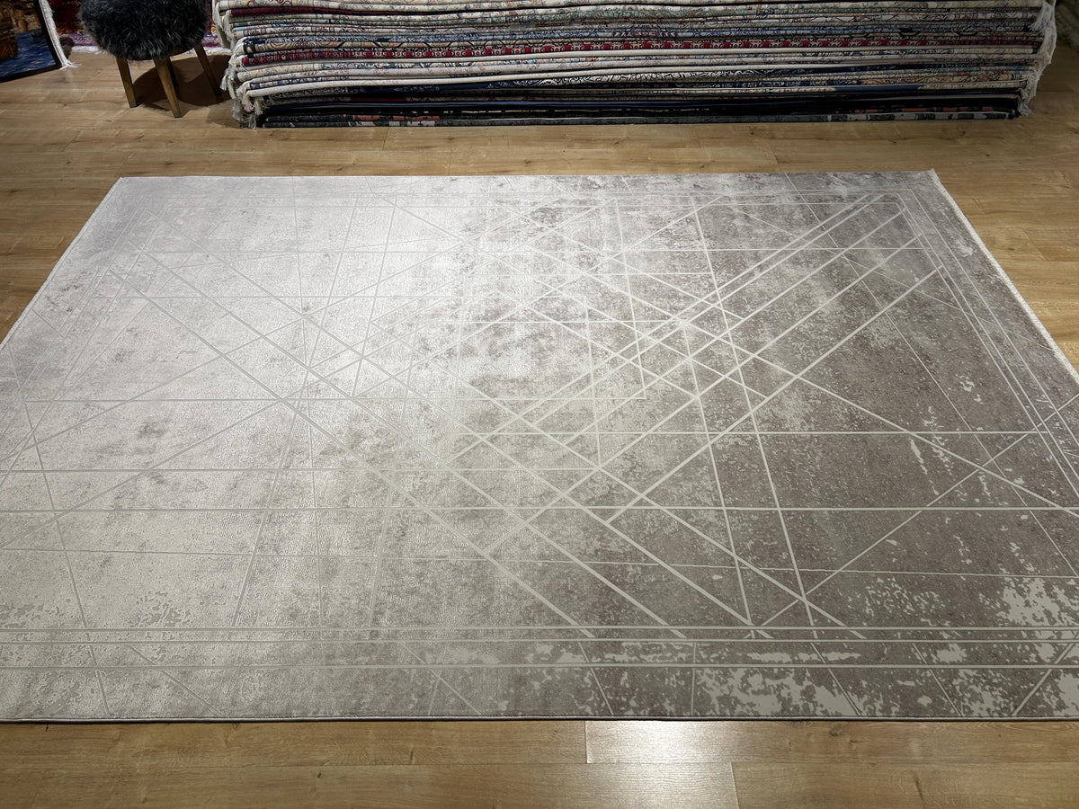 7x10 ft Gray Bamboo Rug, Geometric Striped Pattern, Abstract Modern Area Rug