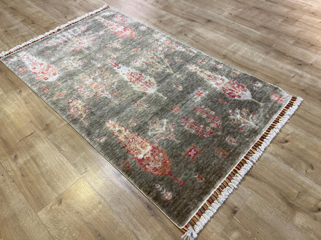 3x5 ft Green Carpet, Anatolian Style, Turkish Nostalgia Rug, Tree Pattern Rug