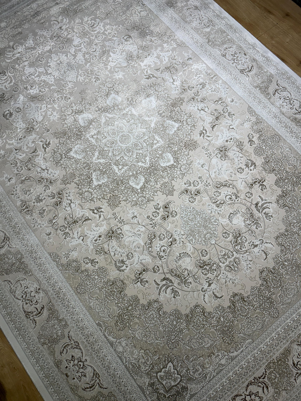 Cream Beige Brown Bamboo Rug, Classic Medallion Bamboo Carpet, Turkish Style Home Decor