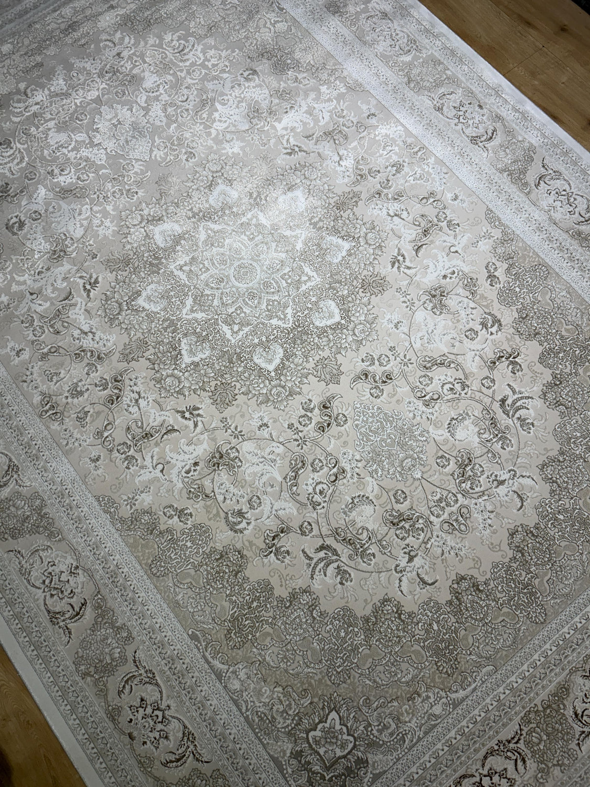 Cream Beige Brown Bamboo Rug, Classic Medallion Bamboo Carpet, Turkish Style Home Decor