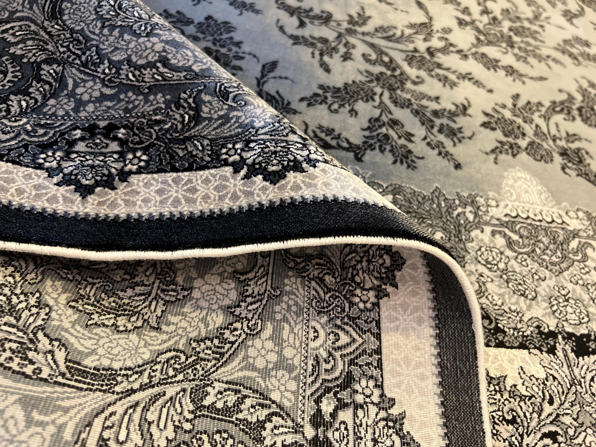 Gray Floral Pattern Luxury Silk Area Rug with Border, Luxury Home Deor
