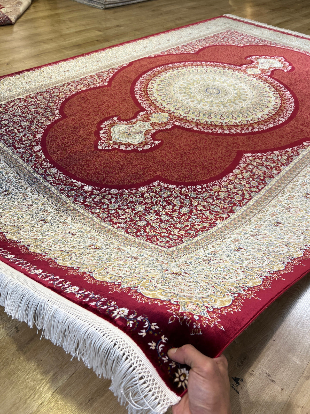 Red Modal Silk Palace Rug, Turkish Carpet 7x10