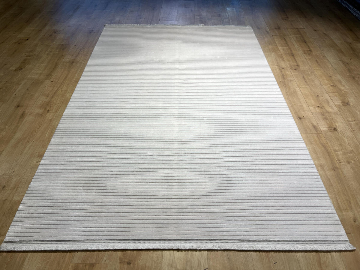 5x8 ft Ivory Cream Striped Bamboo Rug, Soft Modern Carpet
