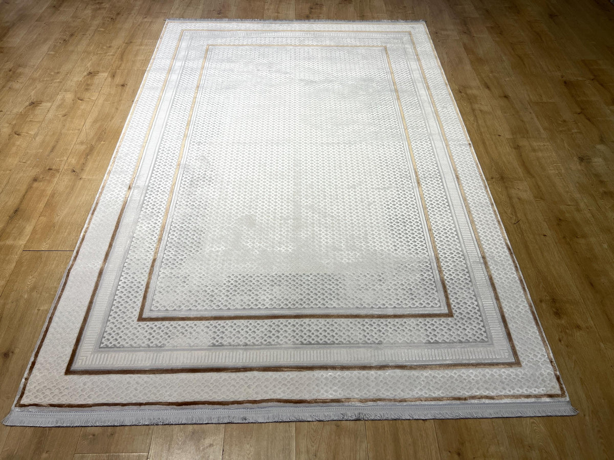 5x8 Ft Gray Bamboo Rug with Gold Border, Modern Design