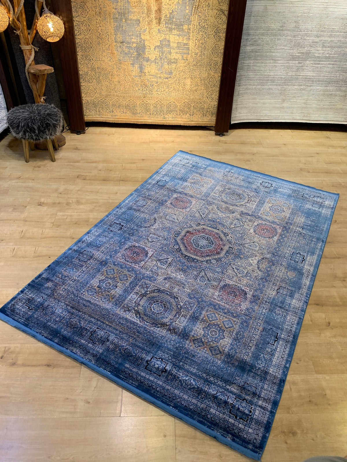 Blue Bamboo Rug, Ethnic Style, 5x8 ft Soft Touch