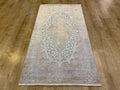 Beige Bamboo Rug with Gold Medallion, 3x5 ft, Turkish Style Small Rug