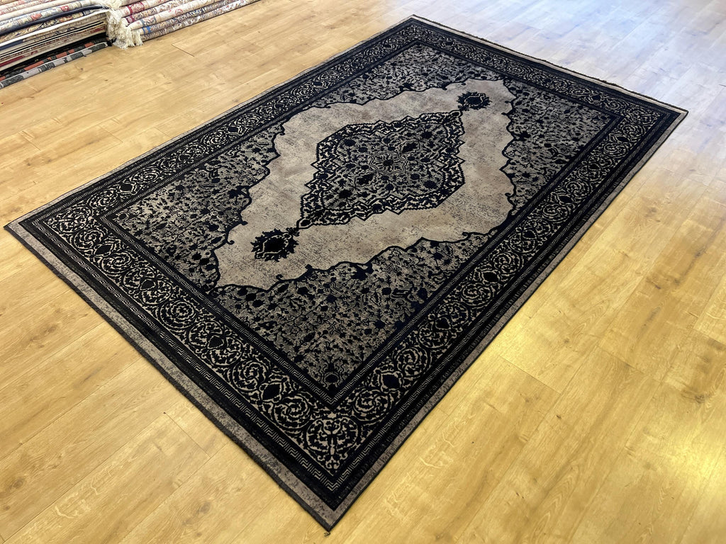 Black Bamboo Area Rug, Turkish Carpet, 5x8 ft
