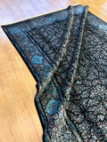 7x10 ft Black Blue Silk Rug, Floral Design Silk Carpet, Luxury Home Decor