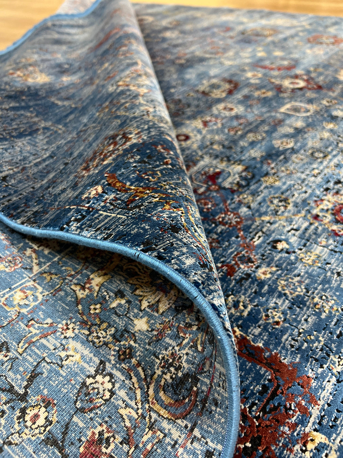 Blue Turkish Bamboo Rug, 5x8 ft, Home Decor Carpet