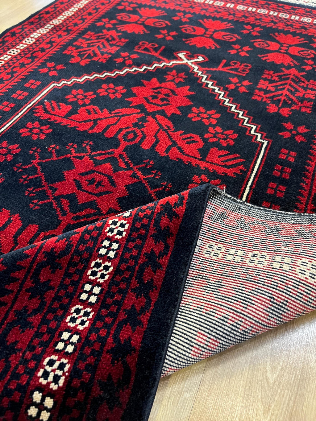 3x5 ft Dark Blue Red Carpet, Anatolian Style Rug, Turkish Pattern Carpet, Authentic Patterned