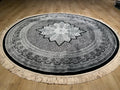 Black Gray Round Silk Rug, Medallion Design, Classic Luxury Area Rug