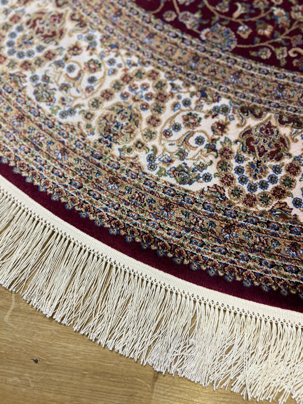 5x5 Ft Round Red Turkish Style Silk Rug, Classic Luxury Medallion Design