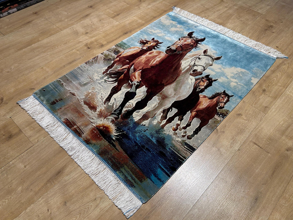 2x3 ft Running Horse Tapestry, Horse Wall Hanging, Woven Art, Decorative Silk Rug