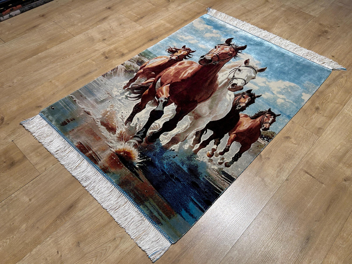 2x3 ft Running Horse Tapestry, Horse Wall Hanging, Woven Art, Decorative Silk Rug