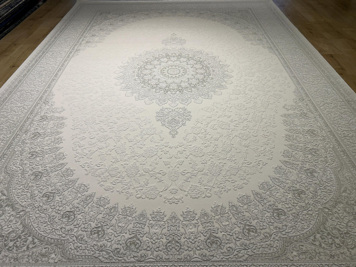 Ivory Gray Bamboo Rug, Minimalist Design Classic Medallion Bamboo Carpet, Home Decor