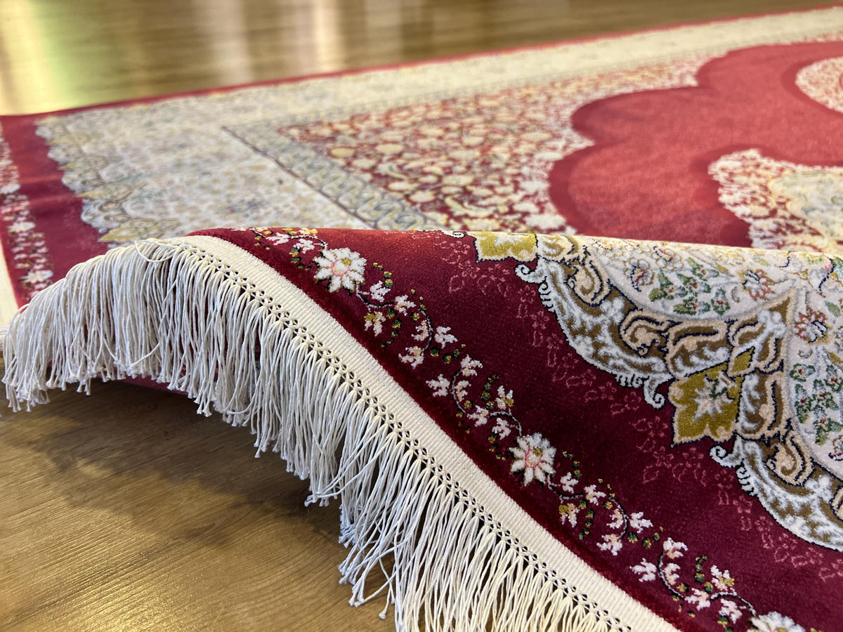7x10 ft Red Traditional Floral Medallion Luxury Silk Rug