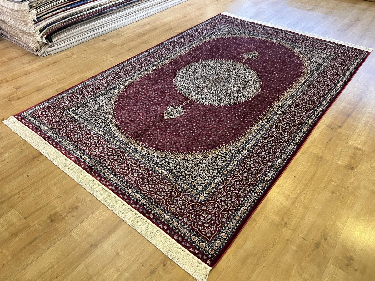 7x10 ft Red Silk Rug, Classic Medallion Design, Luxury Silk Carpet