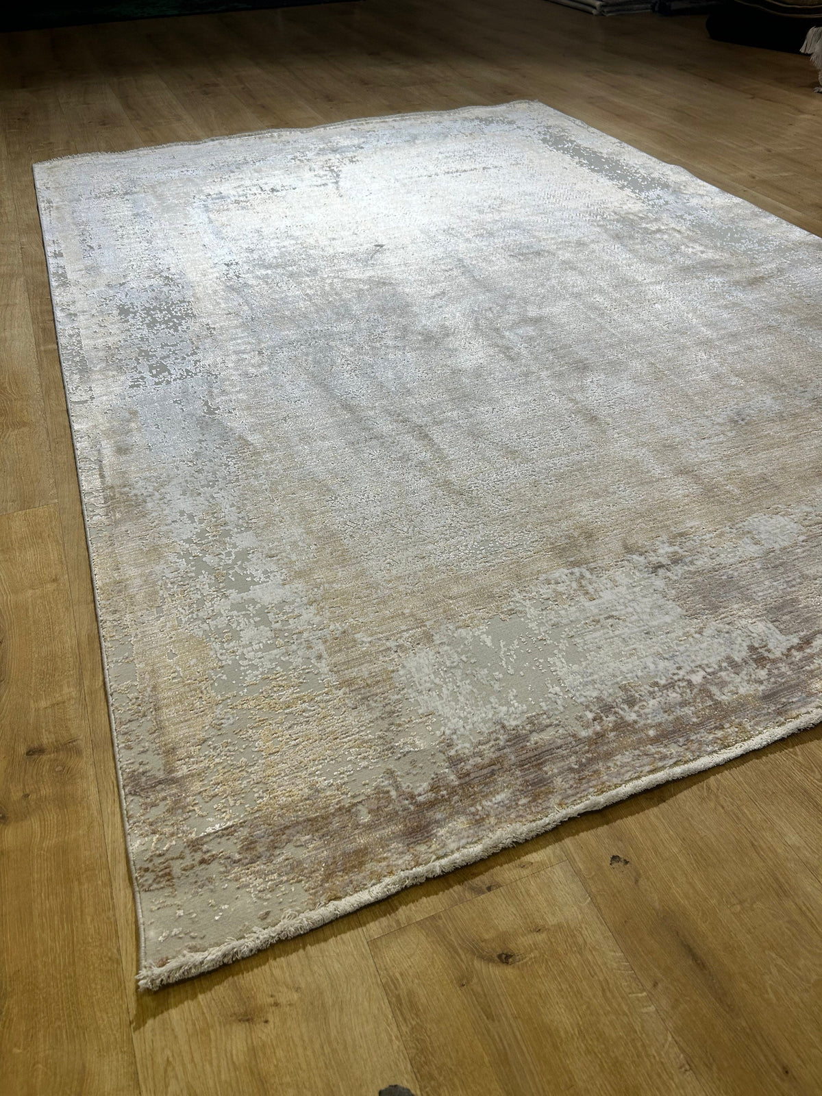 Brown Beige Bamboo Rug, Abstract Modern Area Rug
