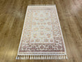 Ivory Silk Bamboo Rug with Gold Pattern and Framed Border, 3x5 ft, Classic Rug