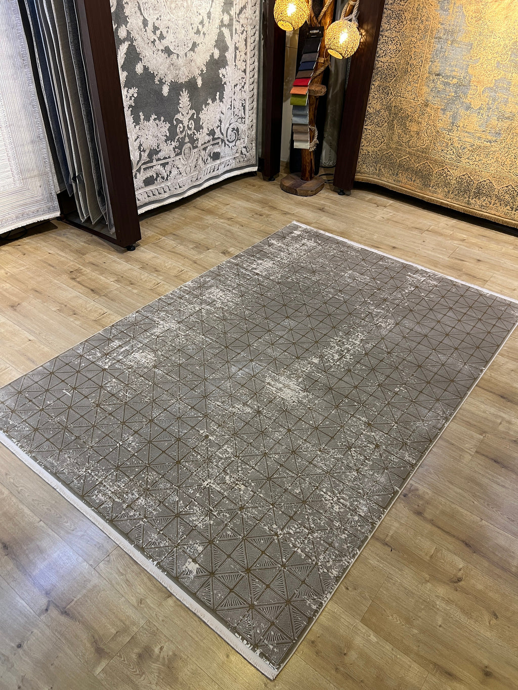 5x8 ft Gold Beige Geometric Modern Bamboo Area Rug