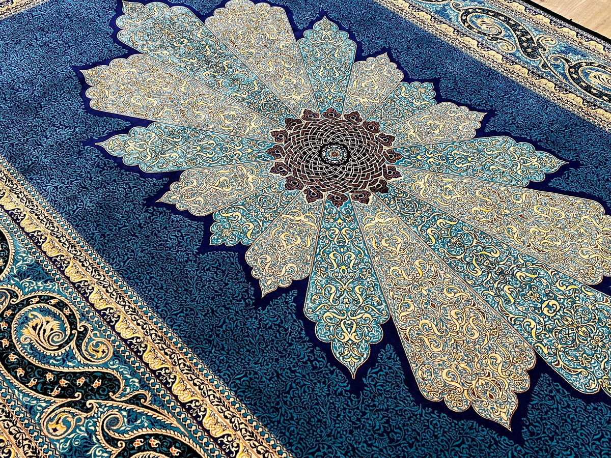 Blue Medallion Classic Silk Rug, Luxury Home Decor