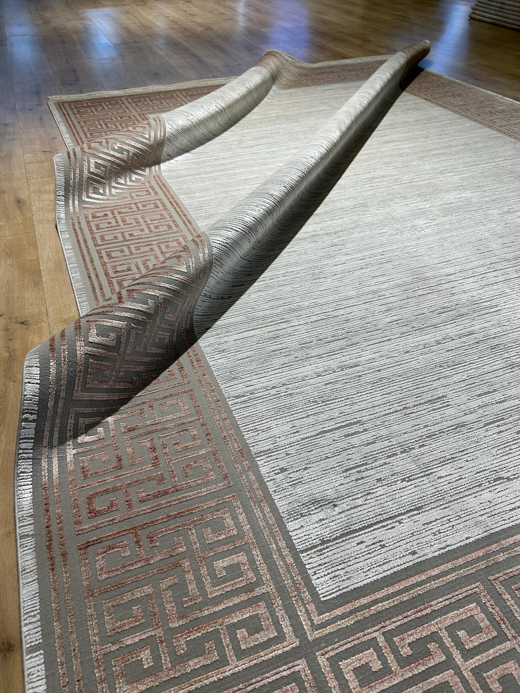 7x10 ft Brick Colour Gray Cream Bamboo Rug, Bordered Minimalist Modern Rug