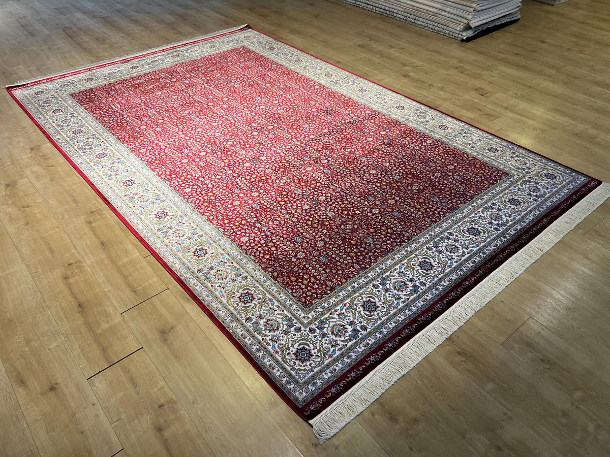 7x10 Red Floral Modal Silk Rug, Turkish Carpet