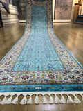 Blue Beige Modal Silk Rug, Turkish Carpet 3x10 ft, Luxury Home Decor