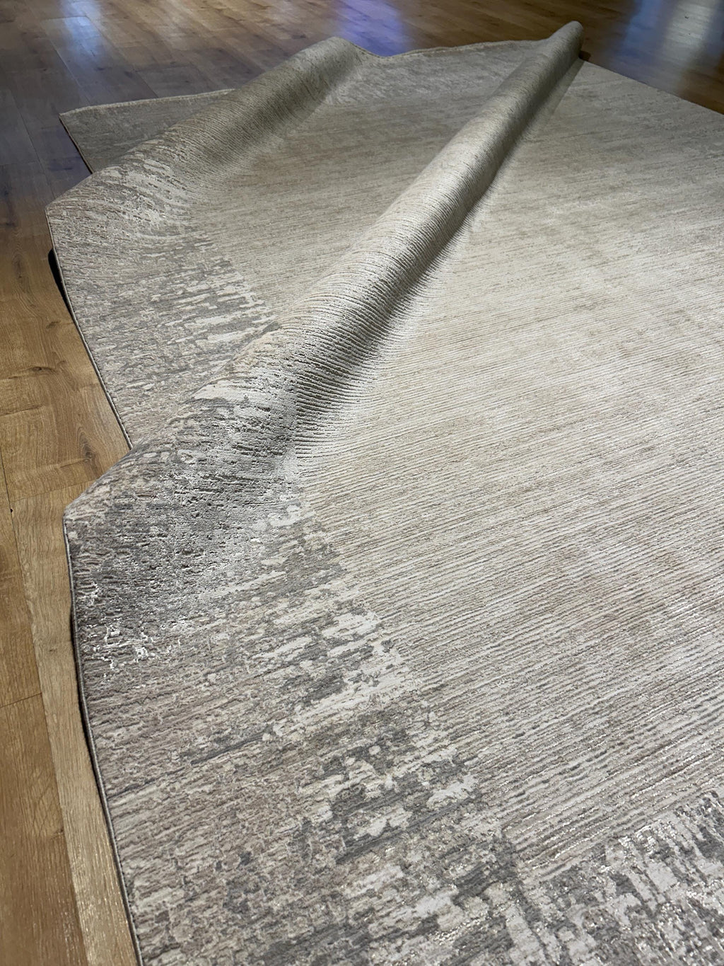Beige Gray Bamboo Rug with Bordered Modern Patterns