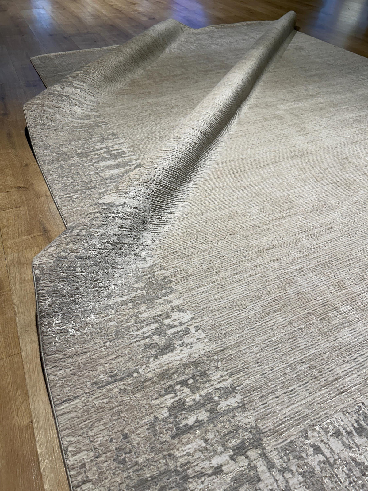 Beige Gray Bamboo Rug with Bordered Modern Patterns