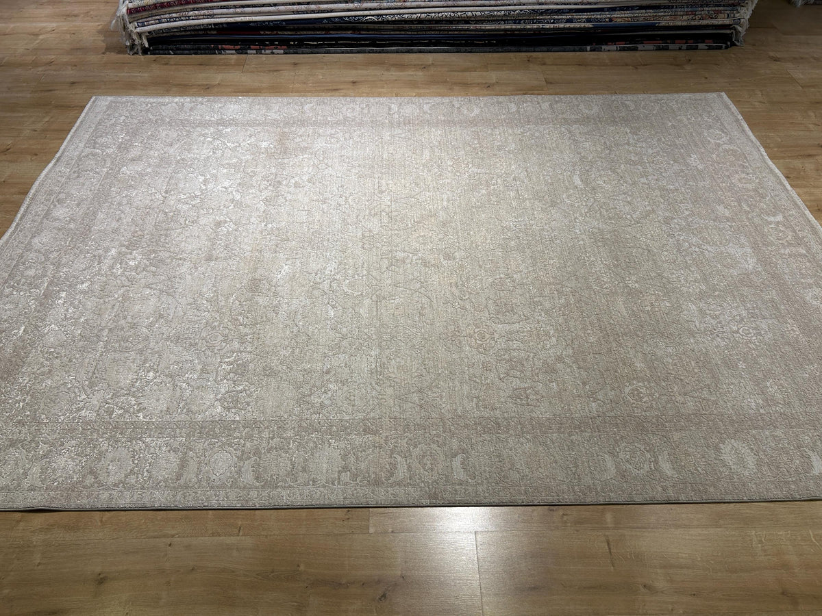 Beige Cream Floral Bamboo Rug with Traditional Modern Distressed Floral Patterns