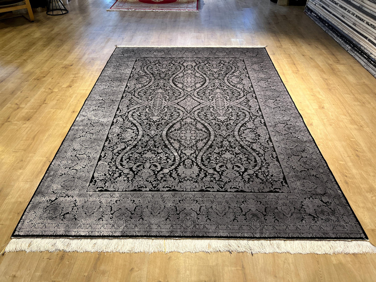 7x10 ft Black and Silver Turkish Style Rug, Traditional Area Rug, Living Room Carpet
