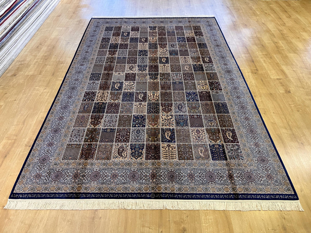 7x10 ft Blue Silk Rug, Classic Traditional Design, Luxury Turkish Style