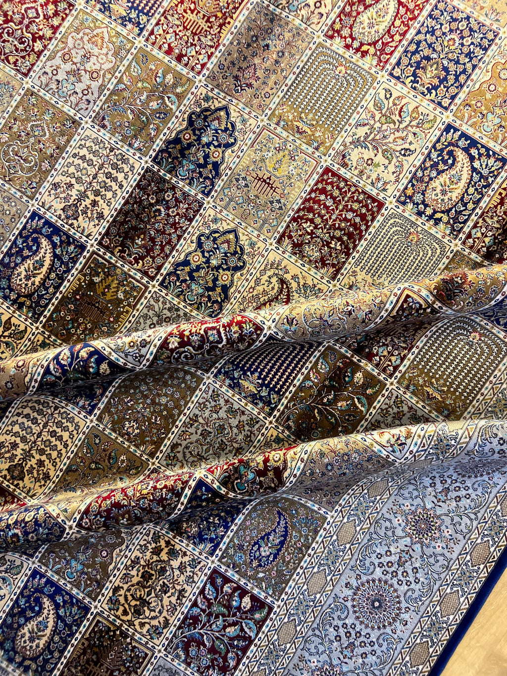 7x10 ft Blue Silk Rug, Classic Traditional Design, Luxury Turkish Style