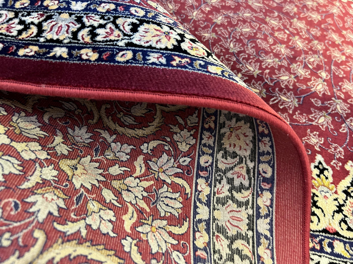 7x10 ft Red Silk Rug, Classic Medallion Design, Luxury Silk Carpet
