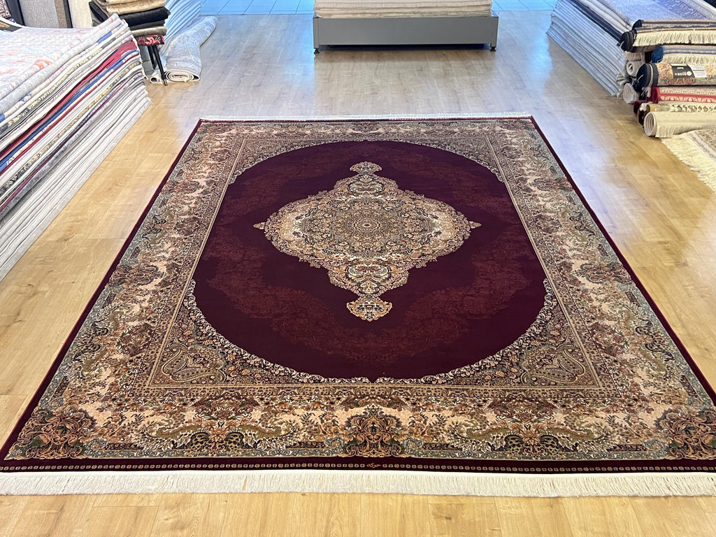 Red Beige Silk Palace Rug, 8x11 ft, Turkish Carpet