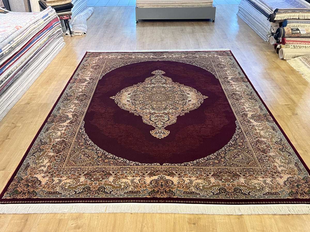 Red Beige Silk Palace Rug, 8x11 ft, Turkish Carpet
