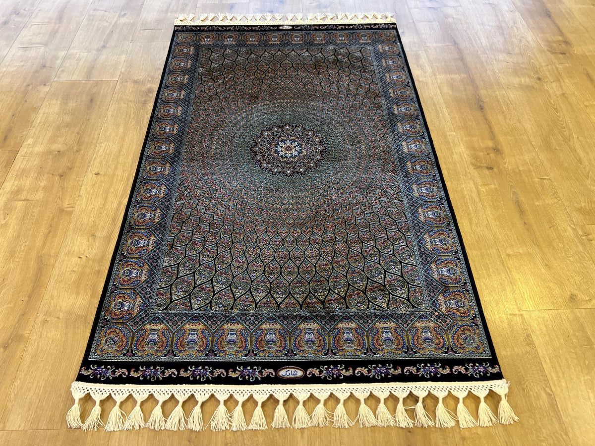 Black Gold Modal Silk Rug, Turkish Table Decor (2x3 ft)