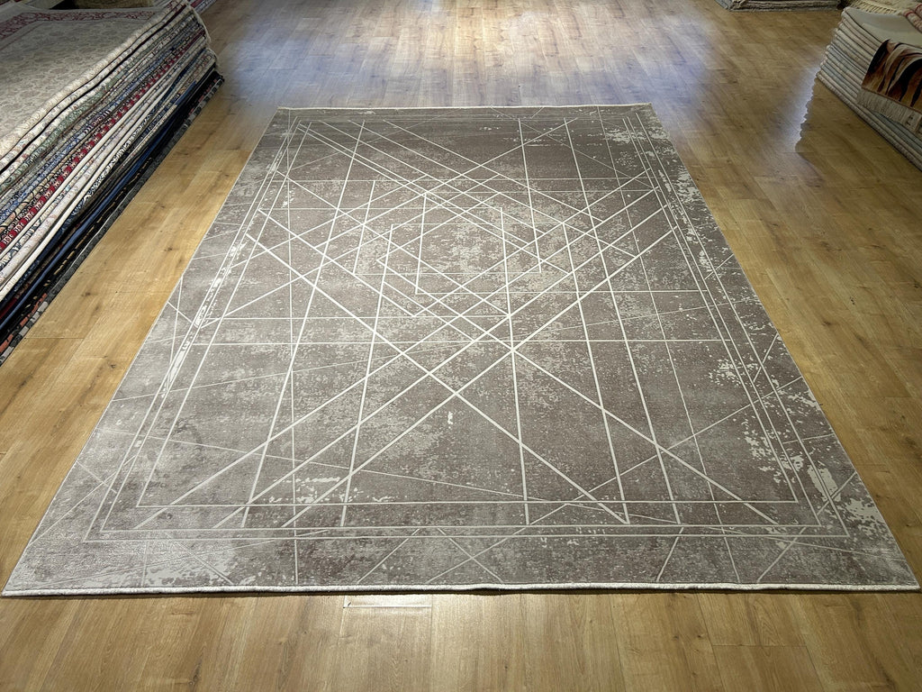 7x10 ft Gray Bamboo Rug, Geometric Striped Pattern, Abstract Modern Area Rug