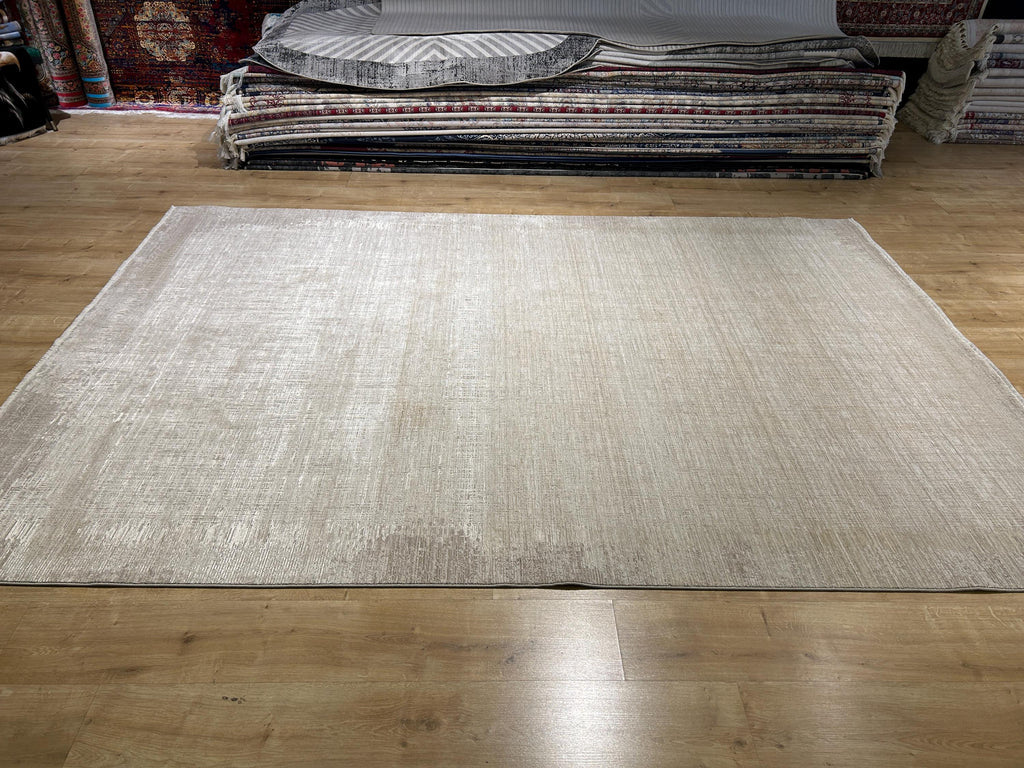 Beige Cream Bamboo Rug with Minimalist Modern Patterns