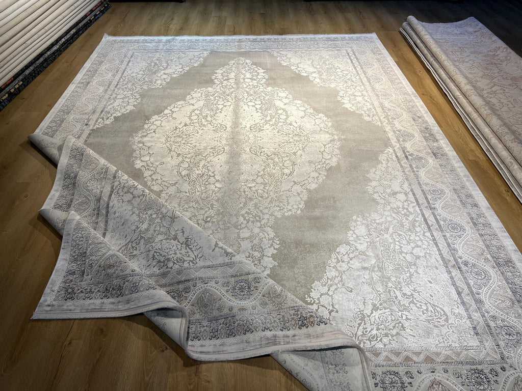 Gray Bamboo Rug, 10x13 ft, Large Classic Medallion Design Area Rug